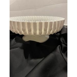 Fenton 9 1/2” Milk Glass Hobnail shallow pedestal bowl crimped edge 1950’s